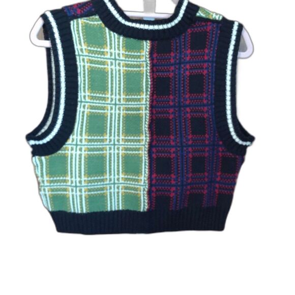 Y2K The Ragged Priest Tartan Plaid Cropped Red Green Sweater Vest M - Picture 2 of 10